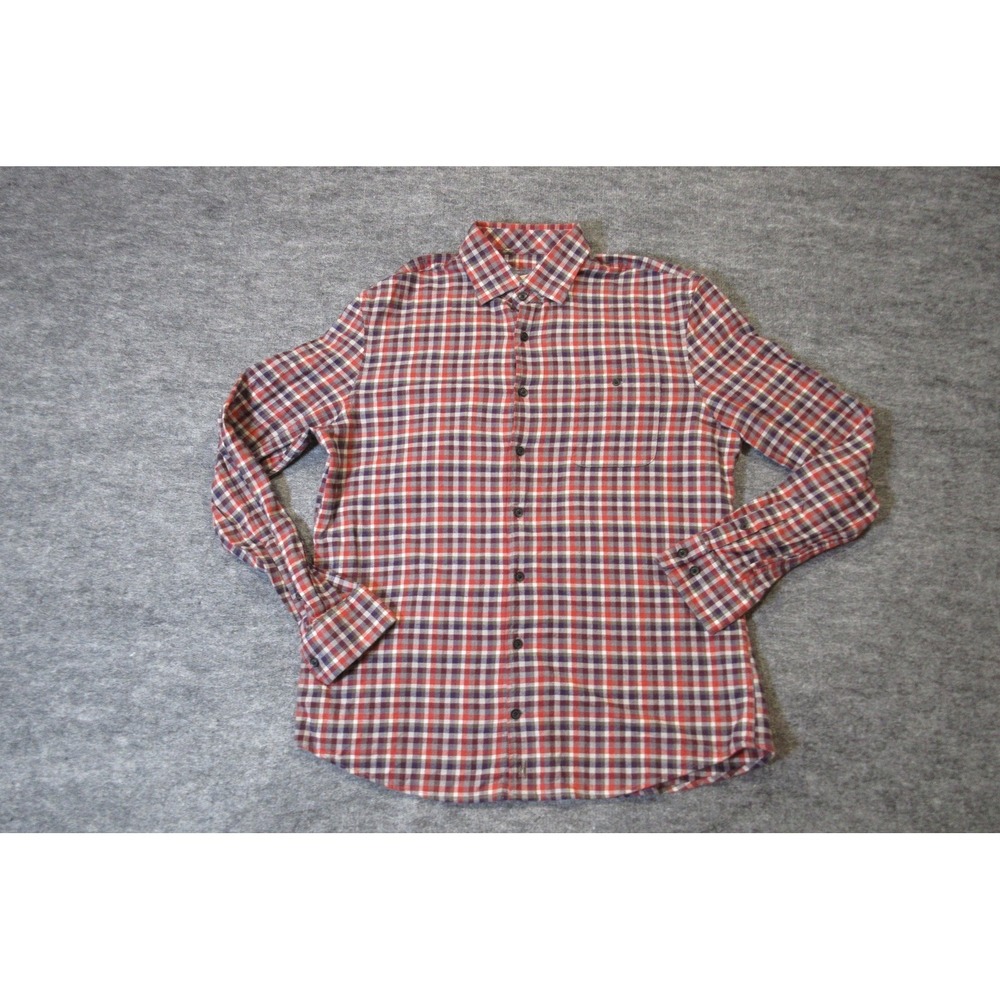 Johnnie O Shirt Mens Medium Red Blue Plaid Flannel Button Up Casual